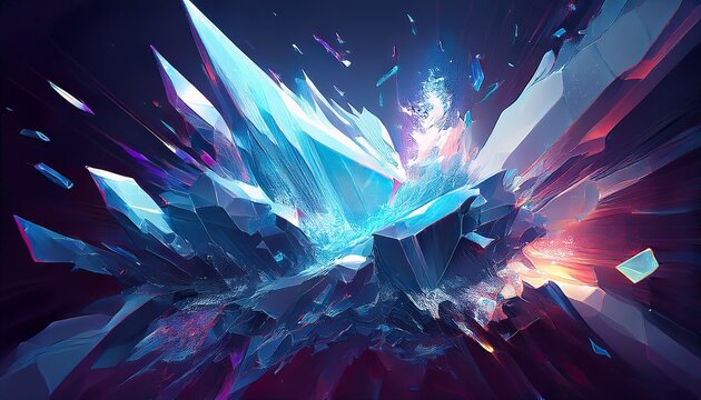 abstract shattered ice explosion with glitch effect