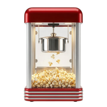 Retro popcorn machine with fresh popcorn isolated on transparent background