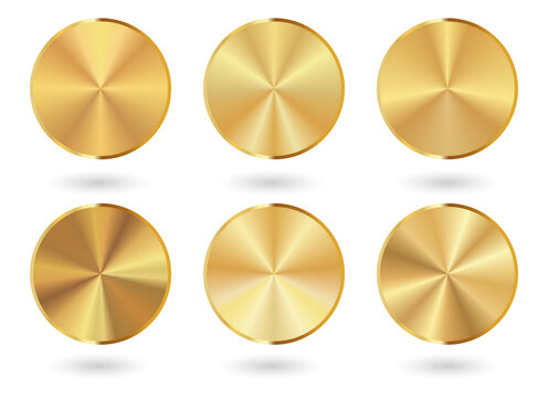 Golden metallic circles collection for design elements on transparent background