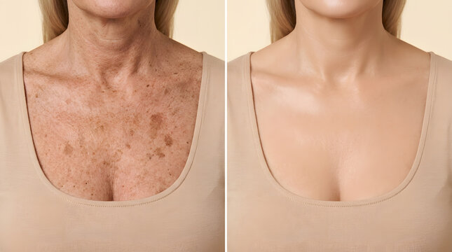 skin rejuvenation before and after chest | hyperpigmentation removal treatment results | sun damaged skin repair on decolletage | laser skin resurfacing for age spots
