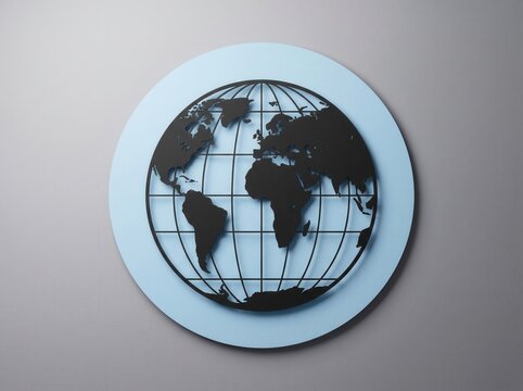 Global earth map icon on light blue circle with international, connectivity