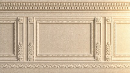 Ornate wall paneling with recessed rectangles and floral details presents a classic architectural style wallpaneling © Graphicex2