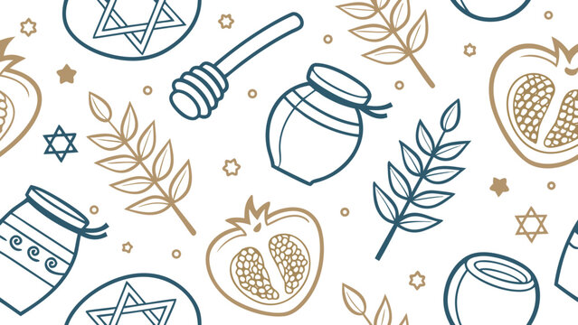 Honey jars and botanical elements with bee symbols in seamless pattern illustration style