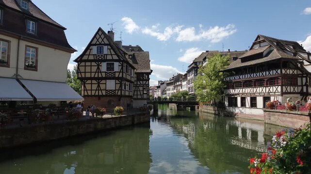 Picturesque view of the famous Petite France quarter in Strasbourg with its canals and architecture