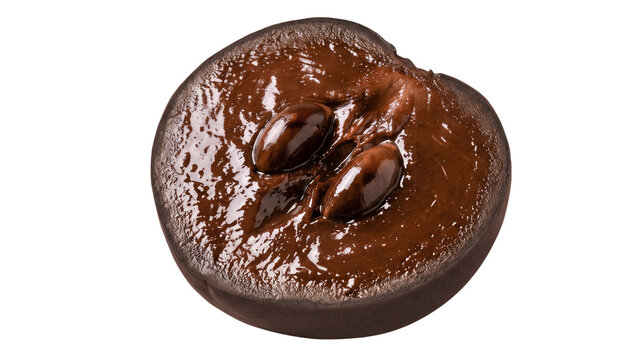Fresh Black Sapote Chocolate Pudding Fruit Half Isolated on Transparent Background