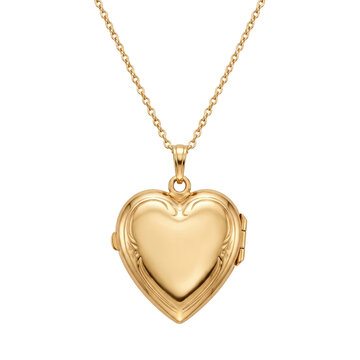 Shiny gold heart locket pendant necklace isolated on white background on transparent background