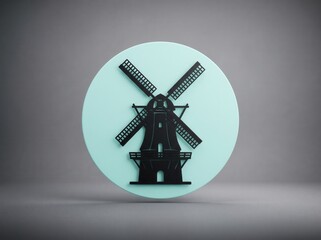 Obraz premium Minimalist windmill icon illustration on pastel mint circular background