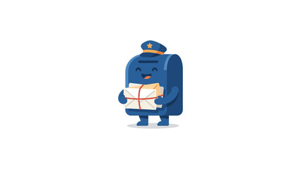 Fototapeta premium Cute blue mailbox mascot holding letters.