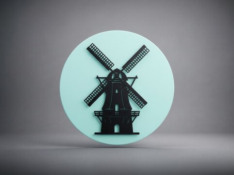 Minimalist windmill icon illustration on pastel mint circular background