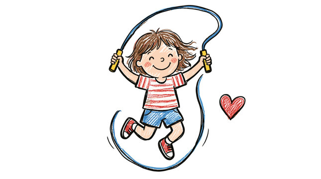 Cute girl jumping rope outdoors in a playful and cheerful manner