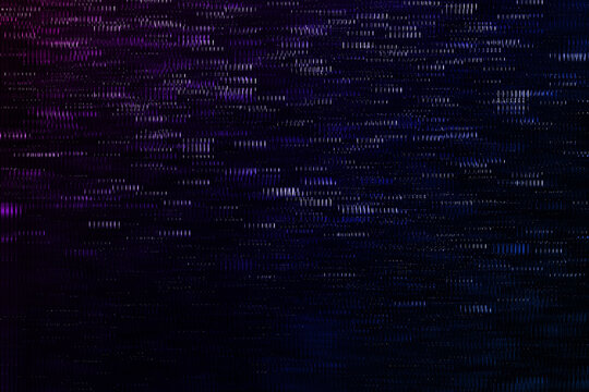 Abstract Dark Glitch Texture Background with Purple and Blue Neon Digital Distortion Lines