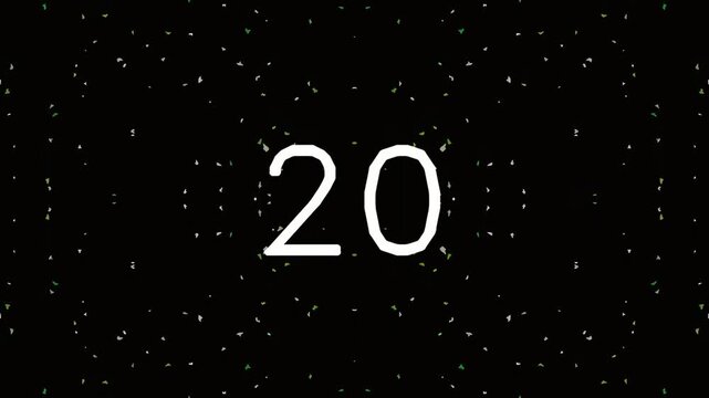 Digital countdown timer with number twenty on black background