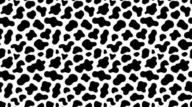 Organic black and white cow print pattern featuring rounded irregular shapes on a clean surface