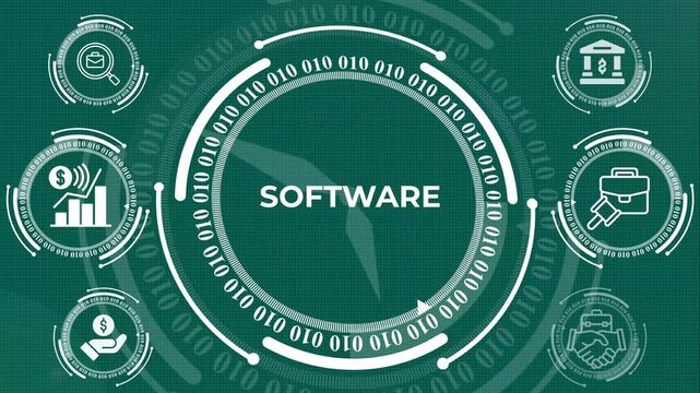 Digital Software Solutions for Business and Finance Concept, Fintech and Legal Software Interface with HUD Graphics, Digital Transformation and Software Engineering Concept