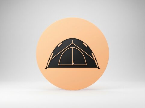 Camping tent silhouette icon on light orange circular background with adventure