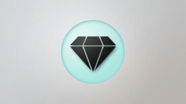 Diamond gemstone icon on light teal circular background with gemstone, isolated