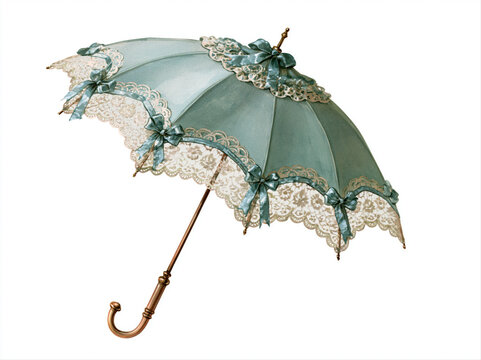 An elegant vintage parasol adorned with delicate lace and ribbons, perfect for a romantic or vintage-themed occasion AI generative