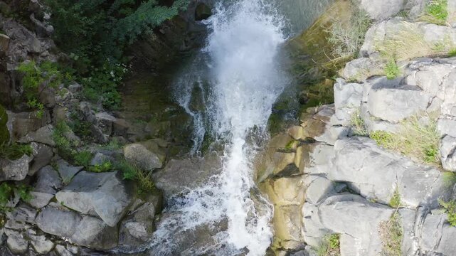 Top view of a waterfall in the mountains