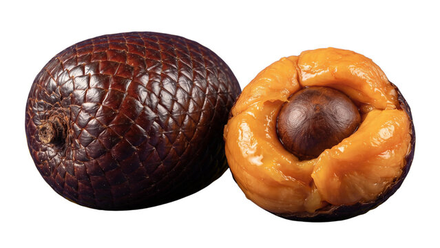 Fresh Whole and Peeled Aguaje Moriche Palm Fruit Isolated on Transparent Background