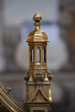 A detail of the pulpit at Bath Abbey, Somerset