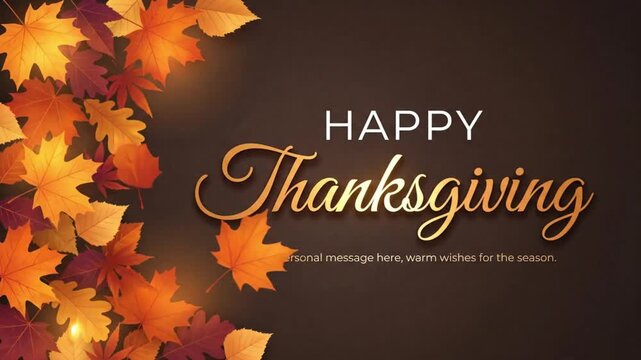 A festive thanksgiving animation featuring a cute cartoon turkey celebrating the holiday season with colorful autumn leaves and decorations