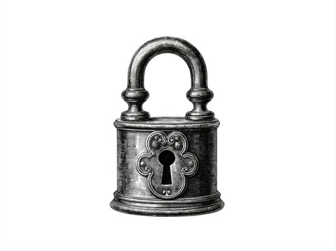 An antique padlock with a decorative keyhole and a robust shackle, exuding a sense of vintage security and historical charm AI generative