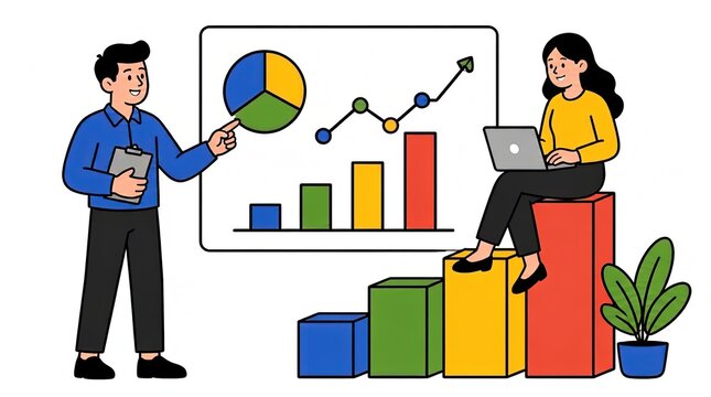 Business people analyzing financial charts and data with laptop and clipboard, concept of growth and analysis