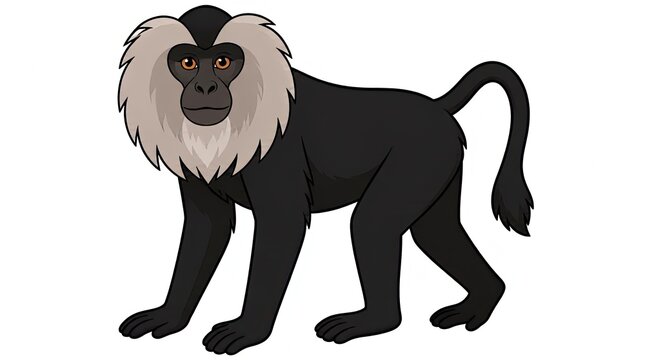 Cute cartoon lion-tailed macaque monkey illustration isolated on white background