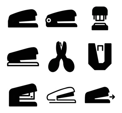 Office stapler icon set graphic design