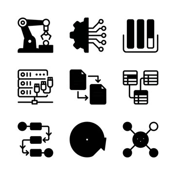 Technology icons automation data processing digital network systems