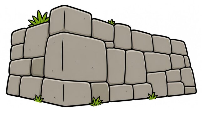 Ancient Stone Wall Construction, Inca Style Stonework with Green Grass