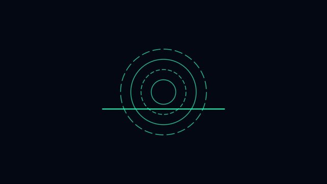 Minimalist hud loading animation with pulsing circles and scanning line on dark 4k background interface