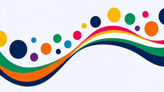 Colorful wavy stripes with playful circles on white background