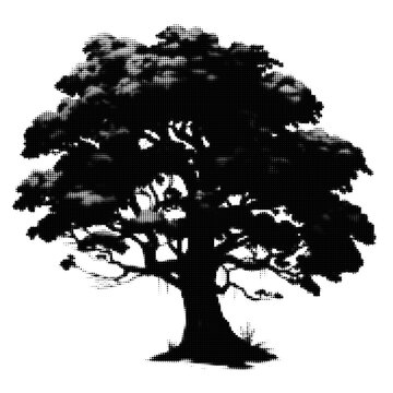 Black and white stylized tree illustration with clock in branches illustration