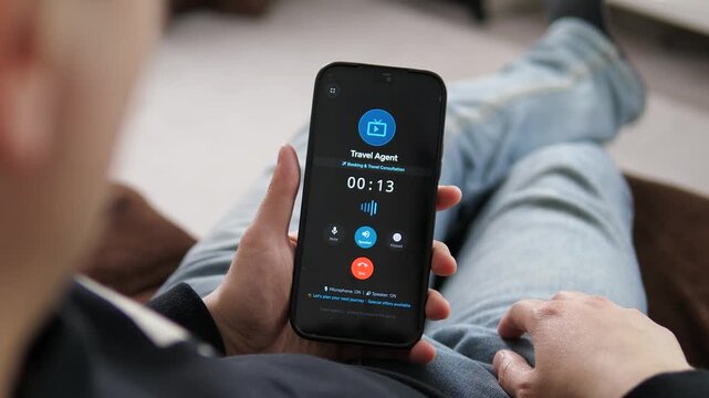 A traveler connects with a booking specialist, with the call duration extending past 15 seconds. This visual narrative captures the moment of planning a new journey