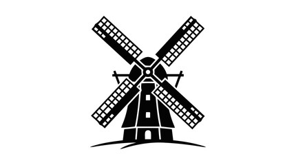 Fototapeta premium Vector illustration of black silhouette of a traditional windmill on a transparent background
