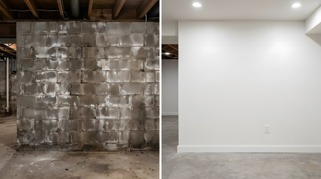 basement finishing before and after transformation | concrete block wall vs finished drywall remodel | moisture damaged basement renovation results | professional basement waterproofing