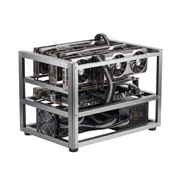 Cryptocurrency Mining Rig with Multiple Graphics Processing Units Isolated on White Background Transparent PNG