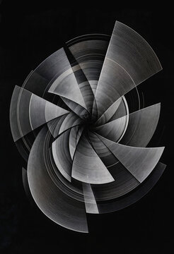 Abstract Monochrome Geometric Spiral Pattern with Lines and Dynamic Motion