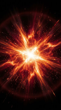 Abstract Golden and Colorful Light Burst with Radiating Energy Beams on Dark Background