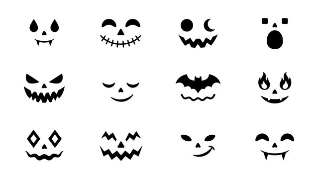 Halloween jack o lantern and spooky face icons set