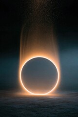 Naklejka premium Glowing ring portal on dark ground with vertical ember trail and orange halo for futuristic banner poster and wallpaper design