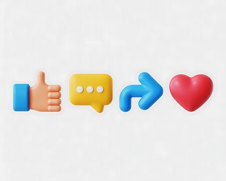 Colorful 3D Social Media Emoji Icons on White Background