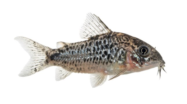 Spotted corydoras catfish swimming in the water