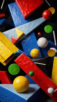 Abstract 3D Geometric Floating Shapes with Vibrant Primary Colors