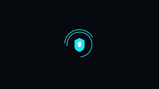 Digital shield icons animating with futuristic glow against dark background for cybersecurity concept