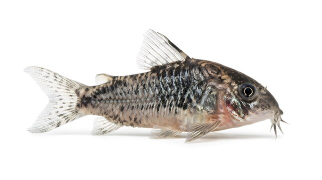 Small spotted corydoras catfish swimming