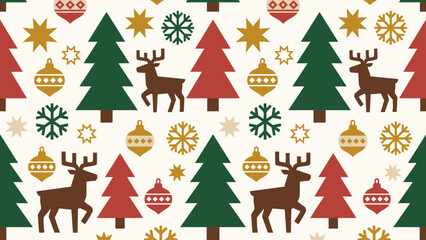 Obraz premium Seamless Christmas pattern with deer trees and snowflakes