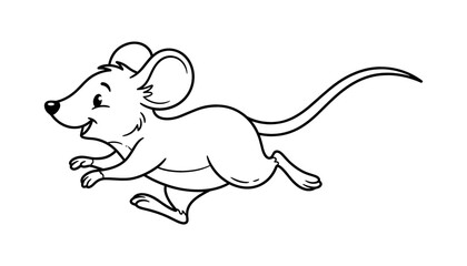Cute Cartoon Mouse Line Art Vector Illustration with Black Outline Running Facing Left for Coloring Book Pages Children Activity and Educational School Crafts