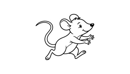 Cute Cartoon Mouse Line Art Vector Illustration with Black Outline Running with Open Arms for Kids Coloring Book Pages and School Crafts